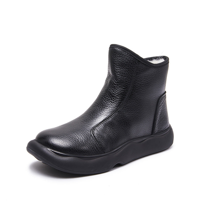 Women's Fur Integrated Genuine Cotton Vintage Handmade Round Snow Boots