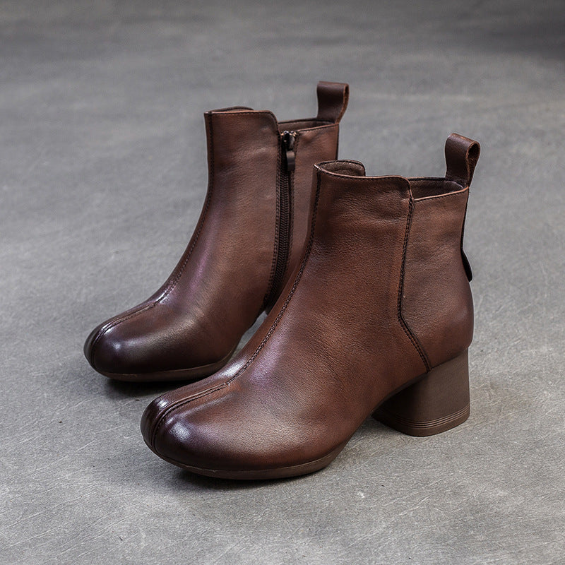 Women's First Layer Cowhide Retro Short Simple Boots