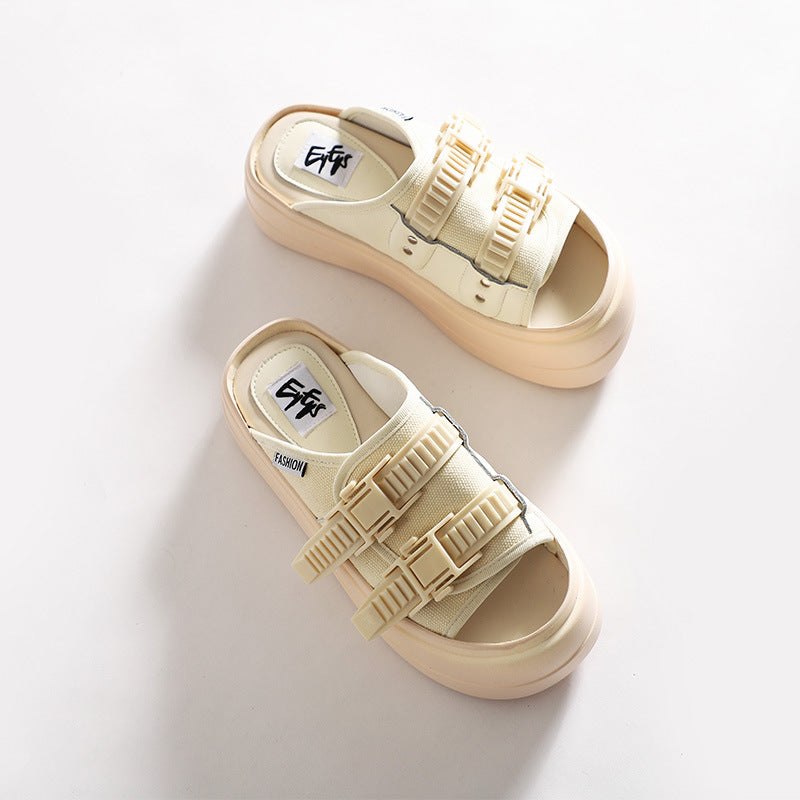 Women's One-word Outdoor Fashion Height Increasing Beach Slippers