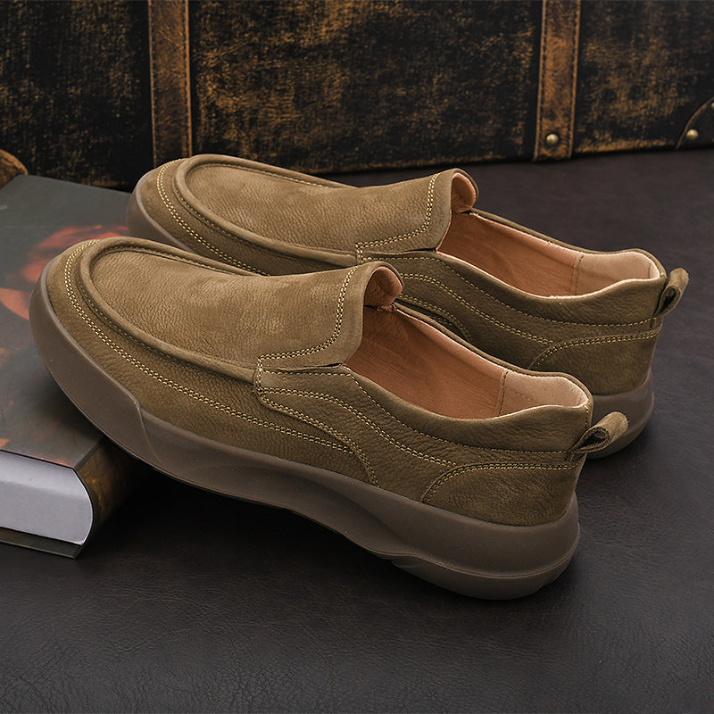 Men's Cowhide Breathable One Pedal Platform Lazy Leather Shoes