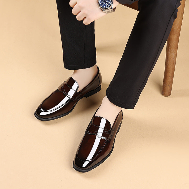 Men's British One Pedal Square Toe Patent Leather Shoes