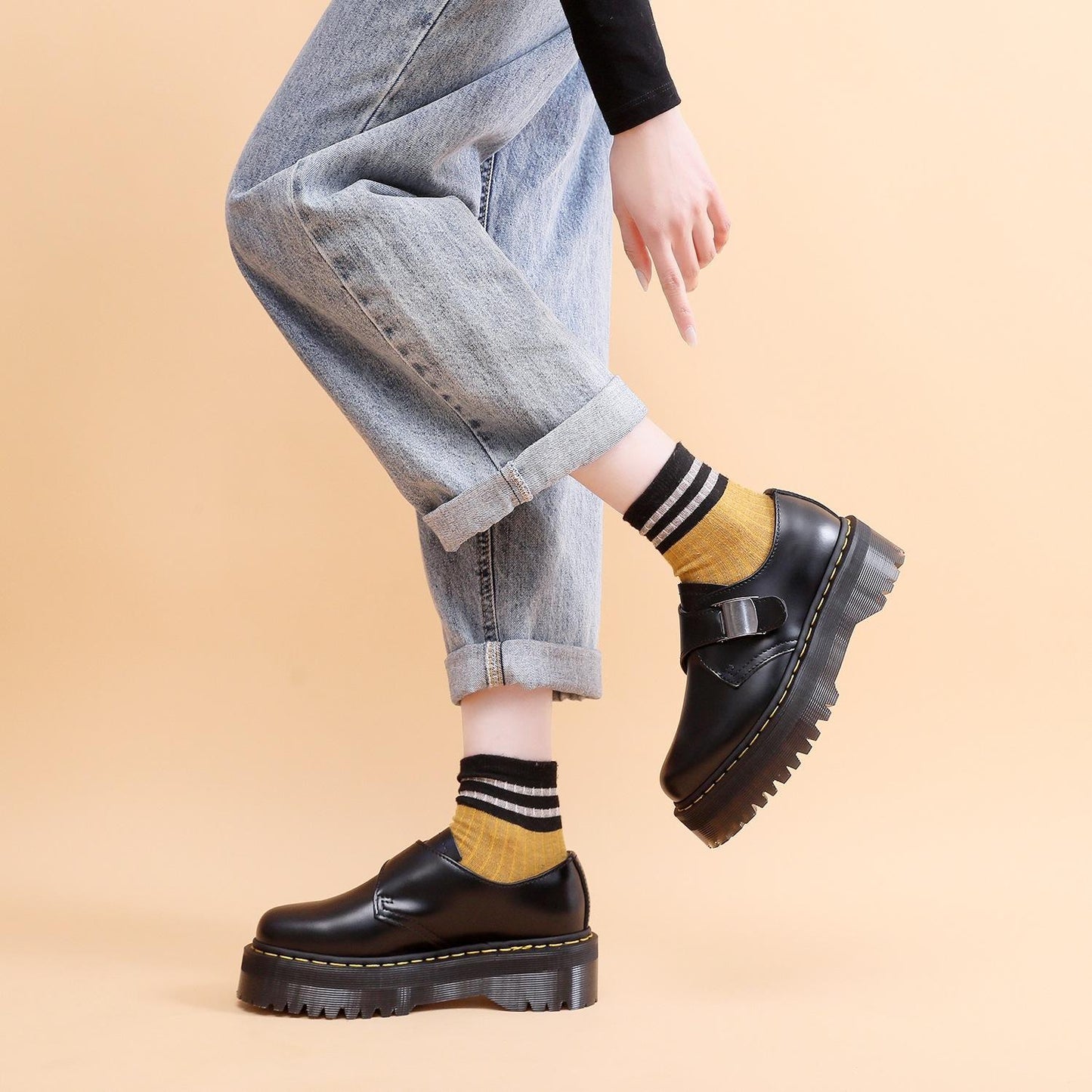 Women's Thick-soled Buckle Low-cut Genuine British Platform Casual Shoes