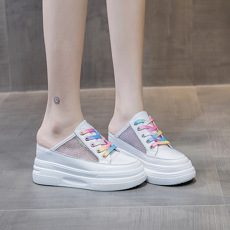 Women's Closed Toe Half Outer Wear Mesh Breathable Thick Bottom Slippers