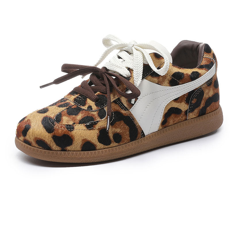 Women's Increasing Insole Horse Fur Leopard Print German Training Sneakers