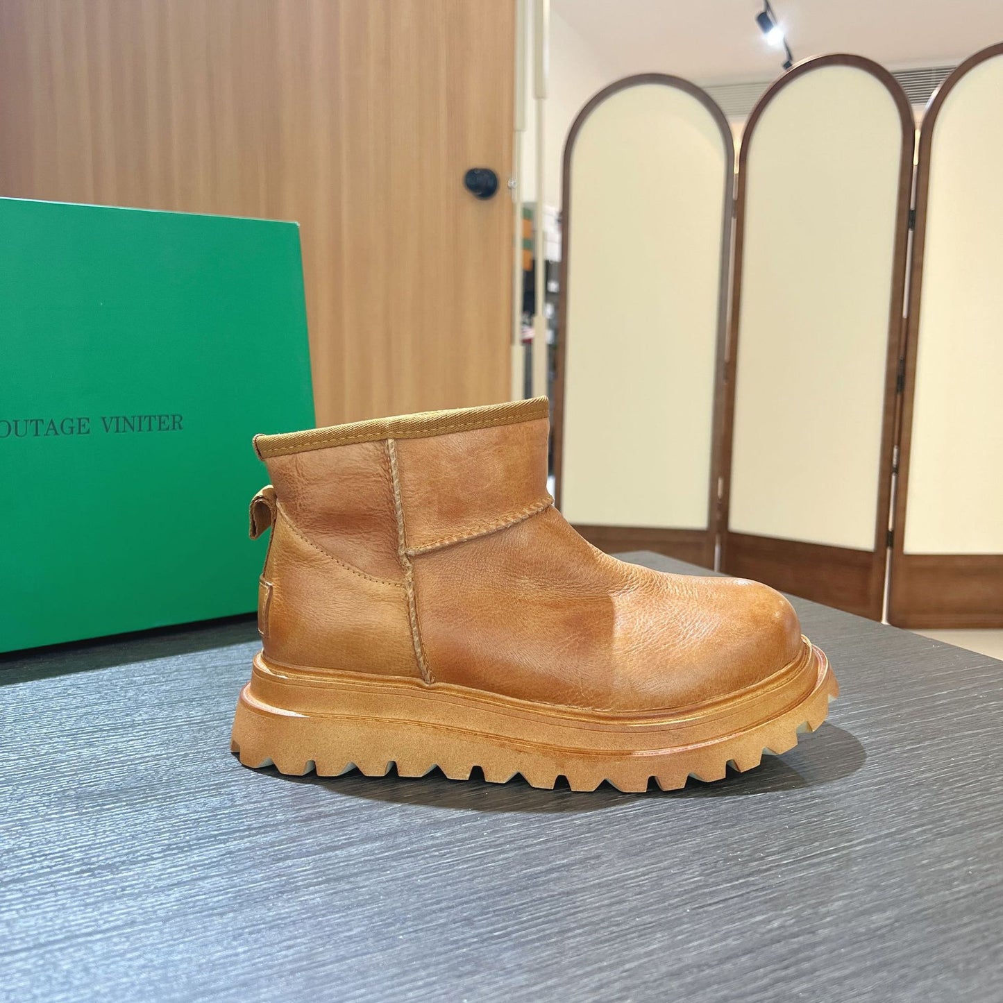 Women's Cowhide Wool Fur Integrated Platform Warm Snow Boots