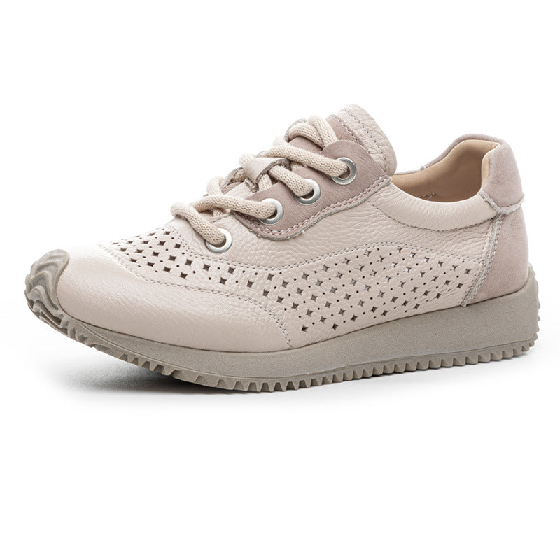 Women's White Summer Hollowed Leisure Flat Retro Sneakers
