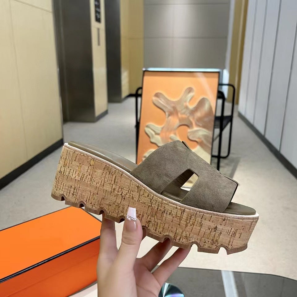 Women's Color Outer Wear High Platform Height Slippers