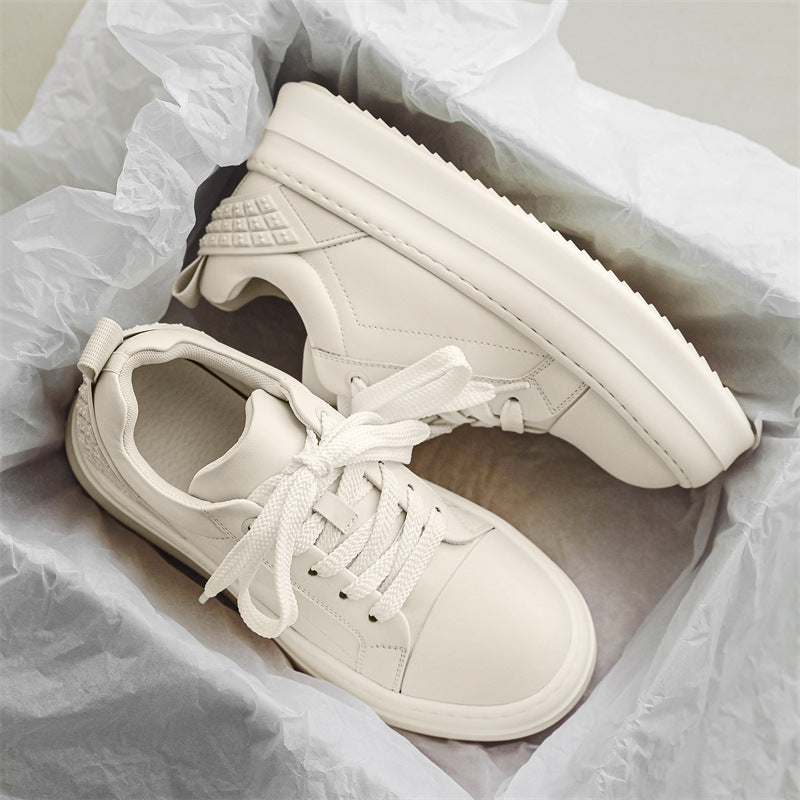Men's Warped Head Genuine Platform White Height Increasing Low Sneakers