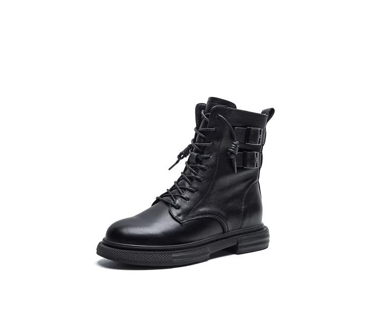 Women's Genuine Flat Martens Autumn Soft Bottom Black Short Double Women's Leather Boots