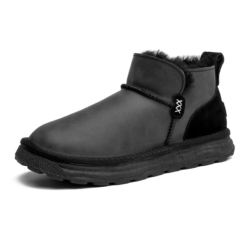 Men's Sheep Fur Integrated Waterproof Glossy Fleece Snow Boots