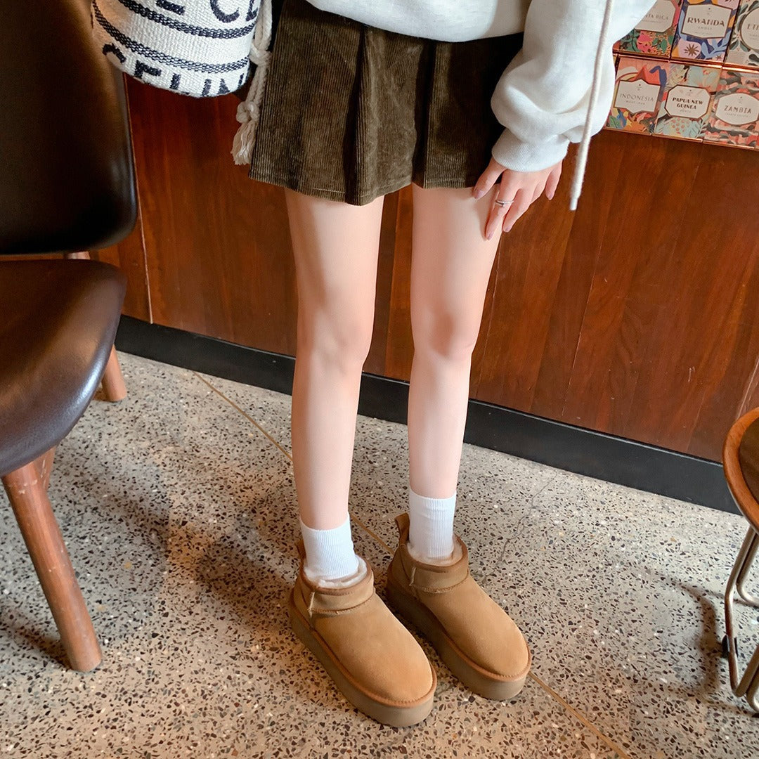 Genuine Home Fleece-lined Bootie Platform Female Snow Boots