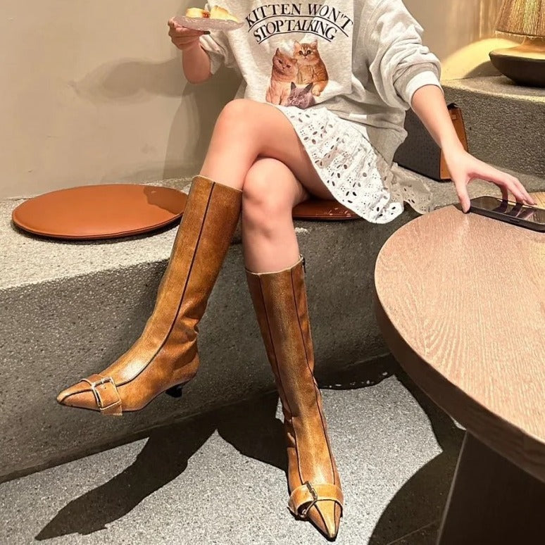 Women's Slimming Versatile Fashionable Niche Retro Pointed Toe Chunky Belt Women's Shoes