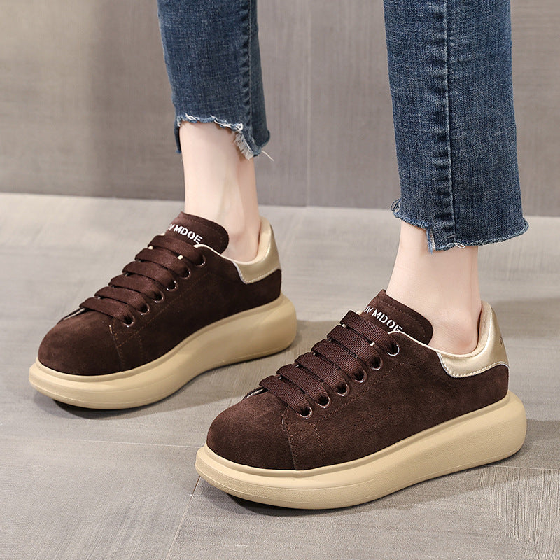 Women's Mcqueen White Flat Elevator Wild Sports Casual Shoes