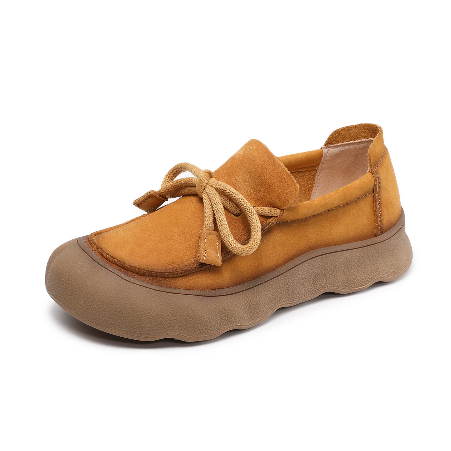 Women's Layer Cowhide Retro Lace Up Autumn Round Toe Soft Bottom Women's Casual Shoes