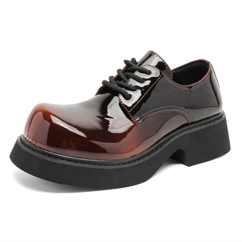 Men's Big Head Derby Advanced Feeling Tong Black Platform Tide Height Men's Casual Leather Shoes