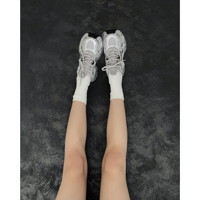 Women's Thick Sole Increased Sier Gray Lace Up Daddy Sneakers
