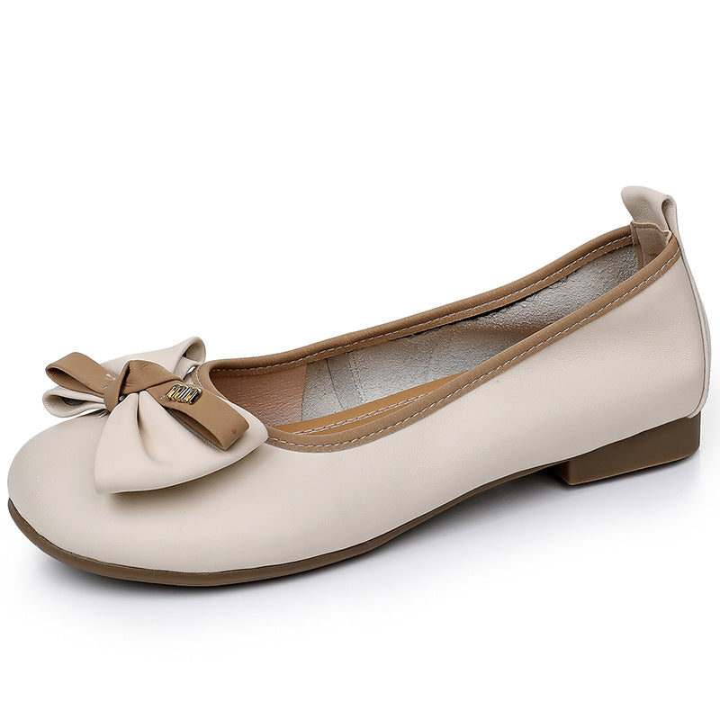 Soft Bottom Mother's Single Flat Bow Low-cut Women's Shoes
