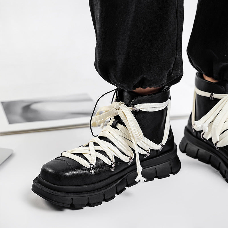 Men's High Top British Style Genuine Platform Hidden Boots