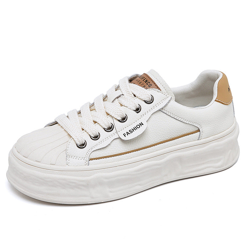 Women's White Autumn Versatile Breathable Biscuit Shape Genuine Platform Casual Shoes