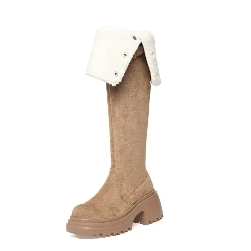 Women's Knee Fold Two Wear Thick Bottom Boots