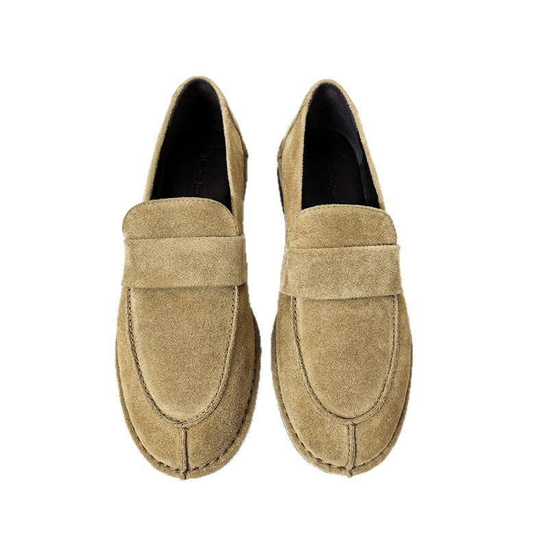Women's Autumn Genuine Flat Round Toe Slip-on British Retro Loafers