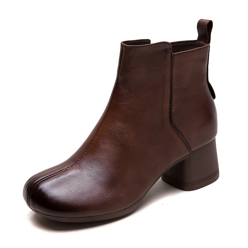 Women's First Layer Cowhide Retro Short Simple Boots