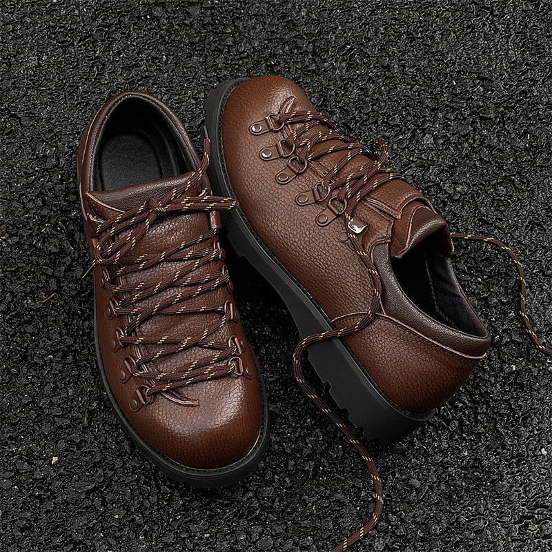 Men's Round Head Lace Up Thin Mountaineering Leather Shoes