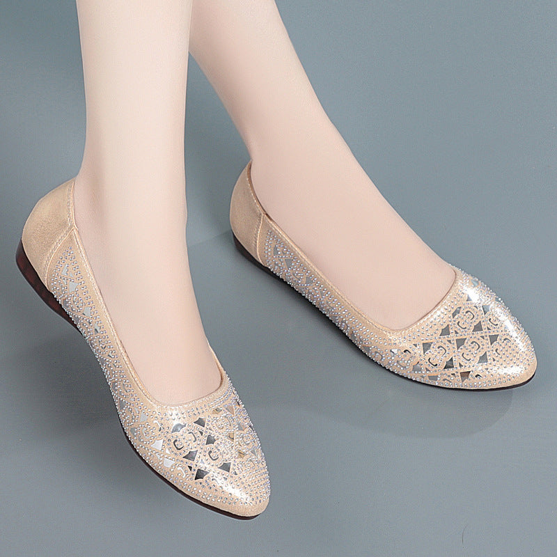 Women's Flat Hollowed Pumps Low Mom Mesh Women's Shoes