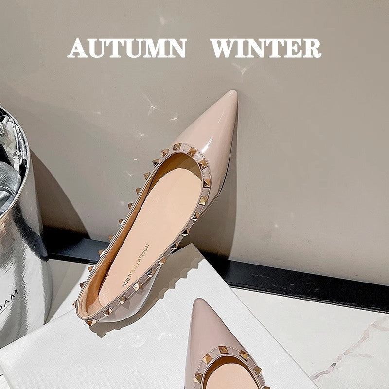 Women's Rivet Patent Lei Gentle Soft Soled Women's Fashion Shoes