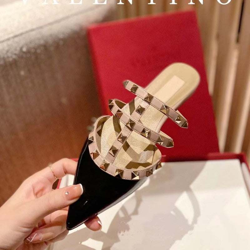 Women's Rivet Outer Wear Pointed Muller Flat Sandals