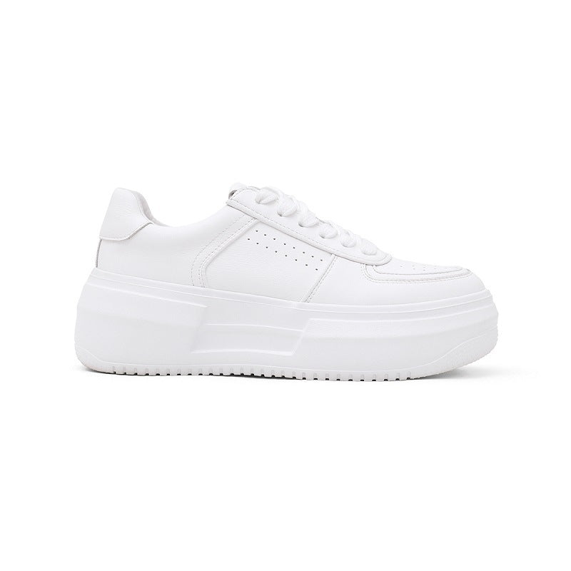 Women's White Genuine Elevator Platform Round Toe Sneakers