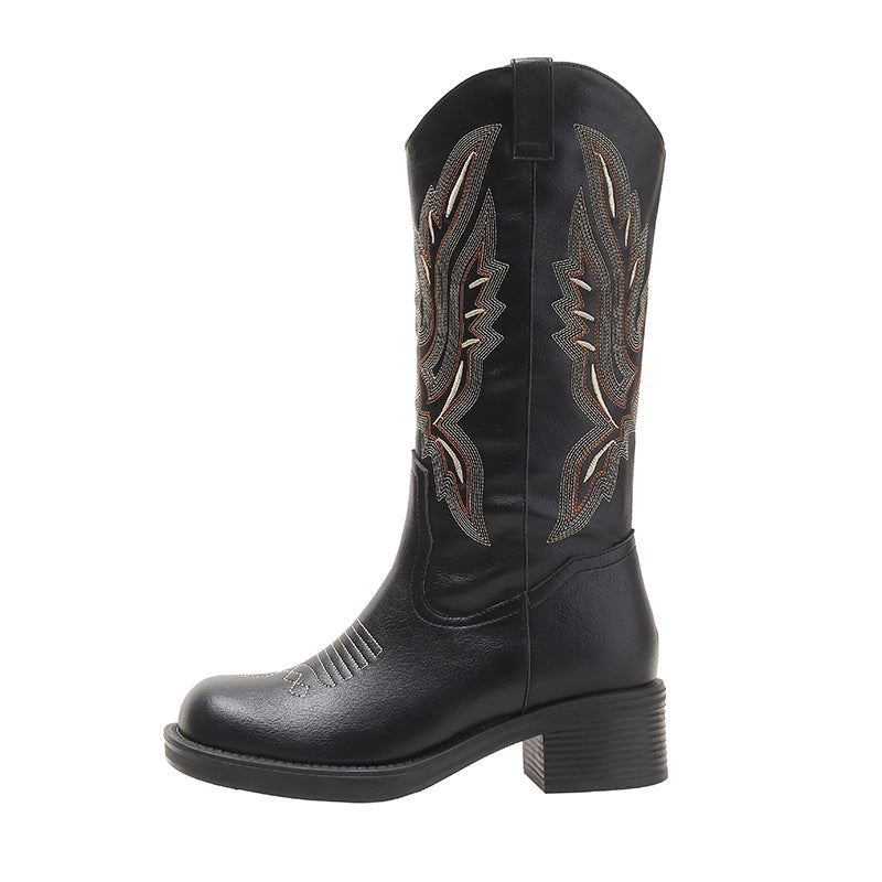 Western Cowboy Embroidered Knight Martin Chelsea Height Increasing Insole Long Boots