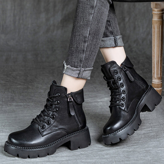 Women's Height Increasing Small Martin Chunky Retro Boots