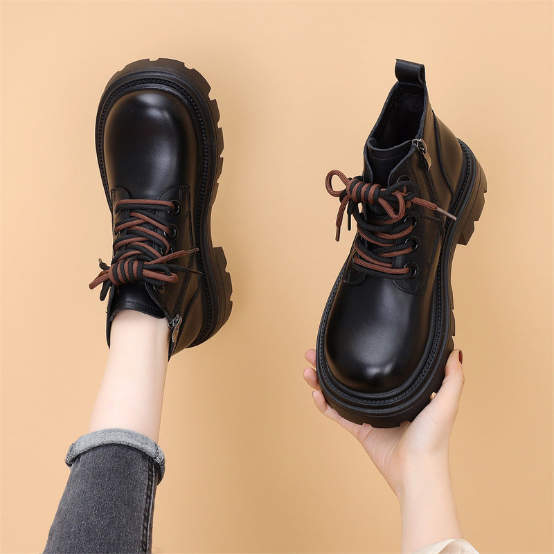 Platform Martin Female Fashion Short Soft Bottom Black Women's Leather Boots