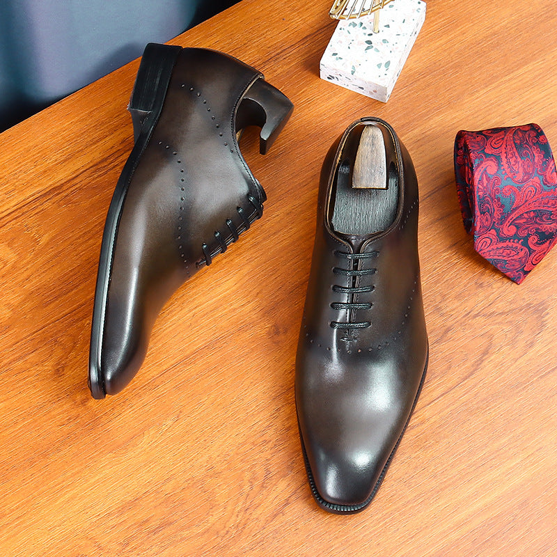 Men's Pointed British Style Carved An Entire Cowhide Leather Shoes