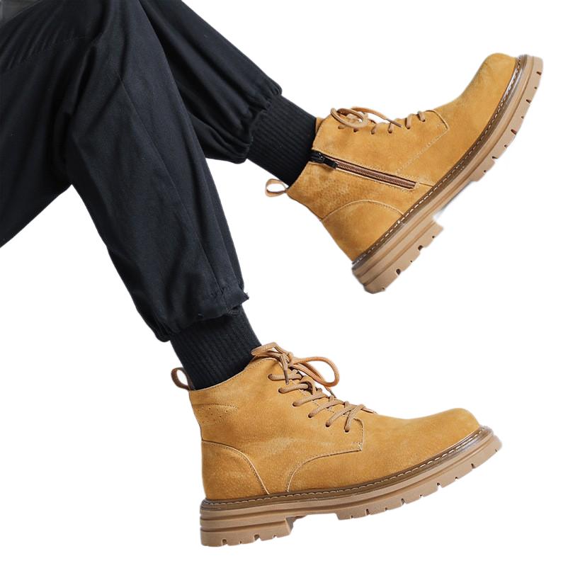 Men's Round Head Pigskin High Top Length Thick Boots
