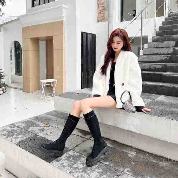 Women's Tube Strap Platform Zipper High Round Boots
