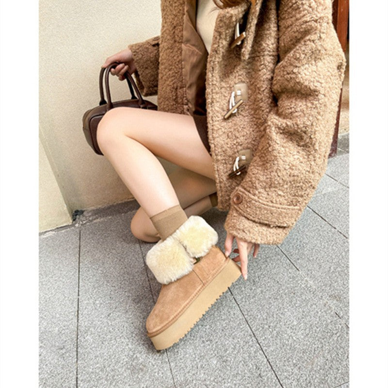 Women's Platform Belt Buckle Plus Veet Warm Snow Boots