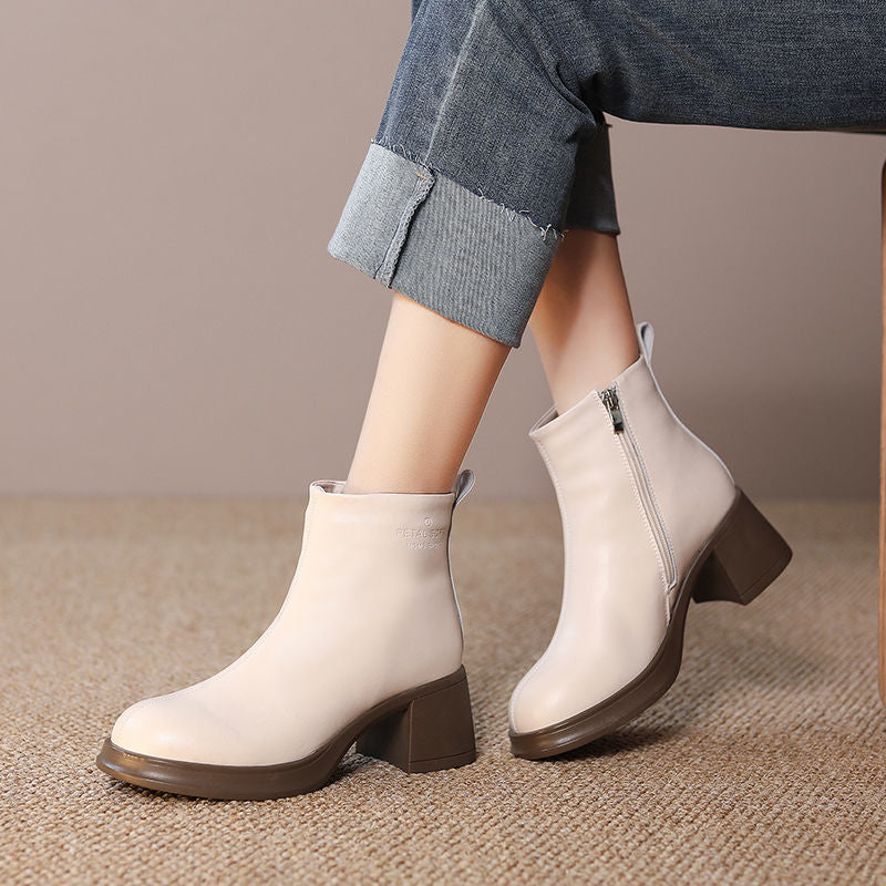 Women's Fashion British Round Toe Warm Short Boots