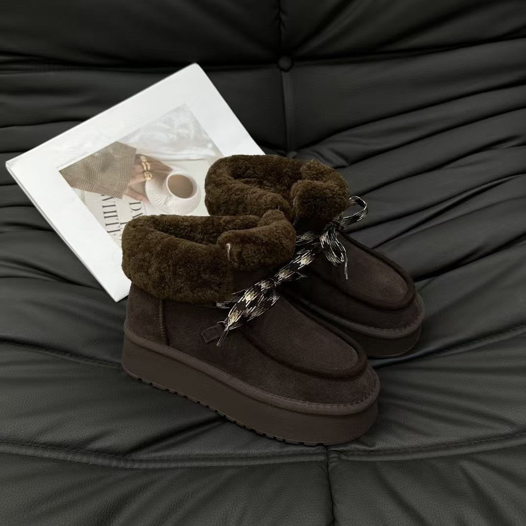 Women's Fur Integrated Platform Winter Short Height Increasing Snow Boots
