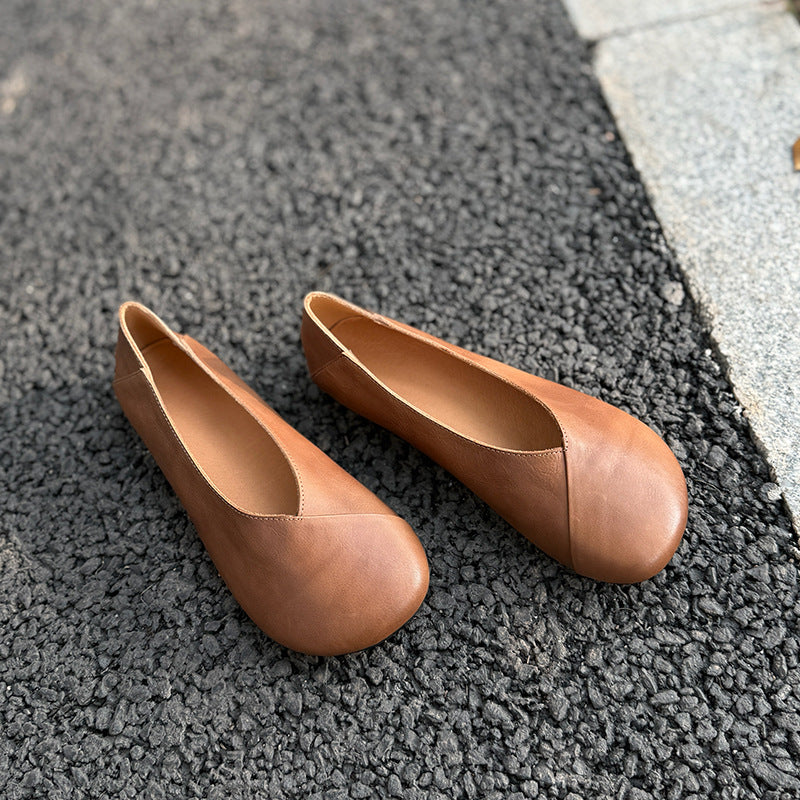 Women's Mori Style Retro Flat Bottom Soft Surface Slip-on Low-cut Cowhide Men's Shoes