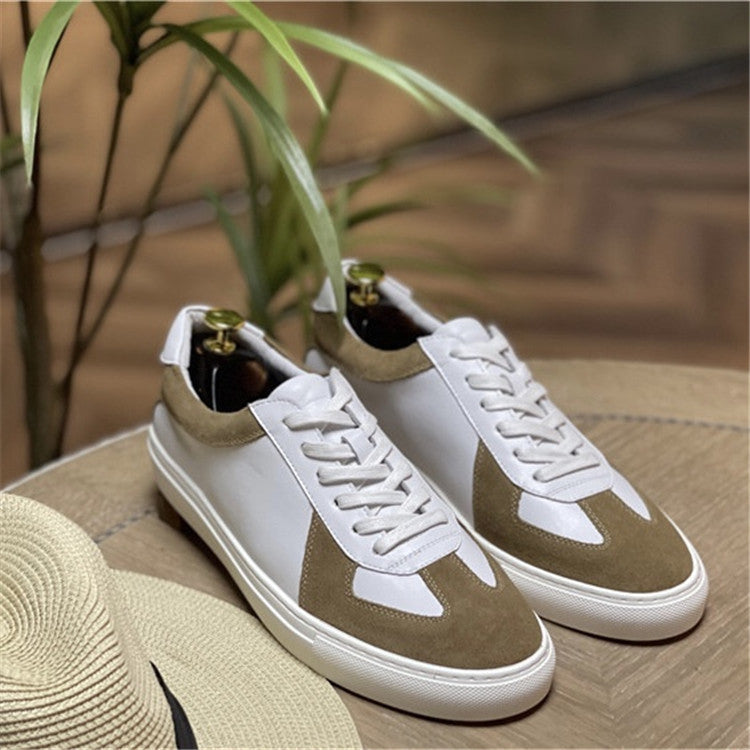 Men's White Lace Up First Layer Cowhide Sneakers