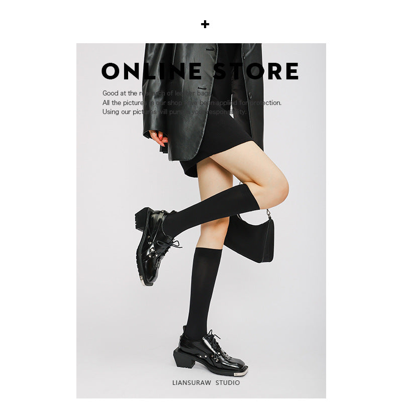 Decorative Square Head Derby Thick With Heels