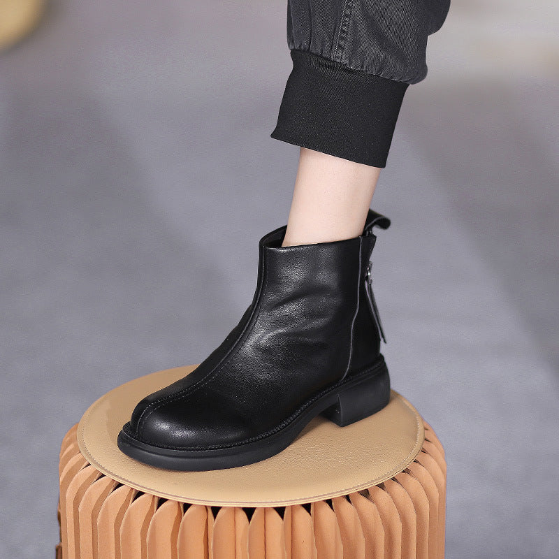 Women's Double Zipper Booties Soft Bottom Surface Retro Boots