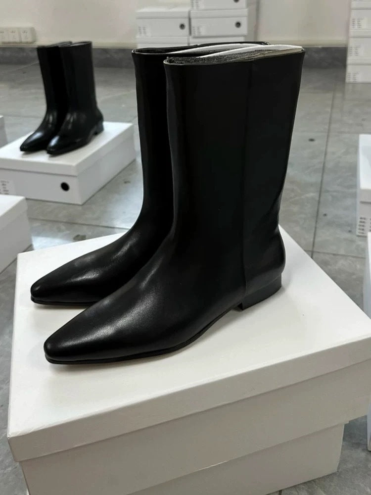 Women's Version Retro Simple Low Sleeve Skinny For Women's Leather Boots
