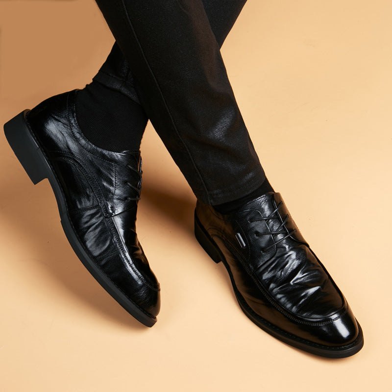 Men's British Sheepskin Business Suit Derby Support Leather Shoes