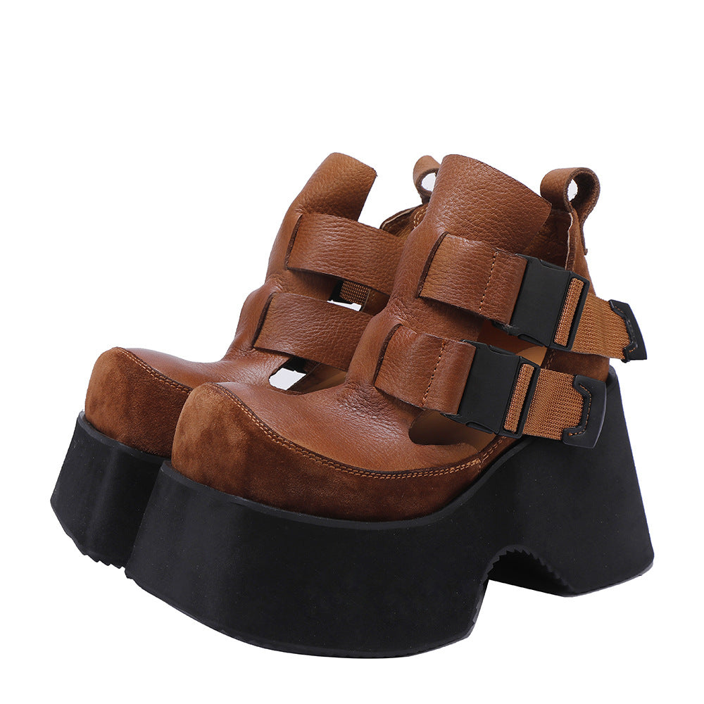 Women's Spring First Layer Cowhide Small Thick Women's Shoes