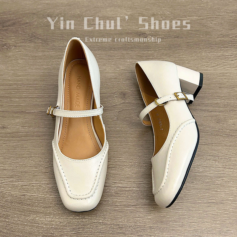 Women's White Buckle Mary Jane French Style Skirt Not Tired Feet Women's Fashion Shoes