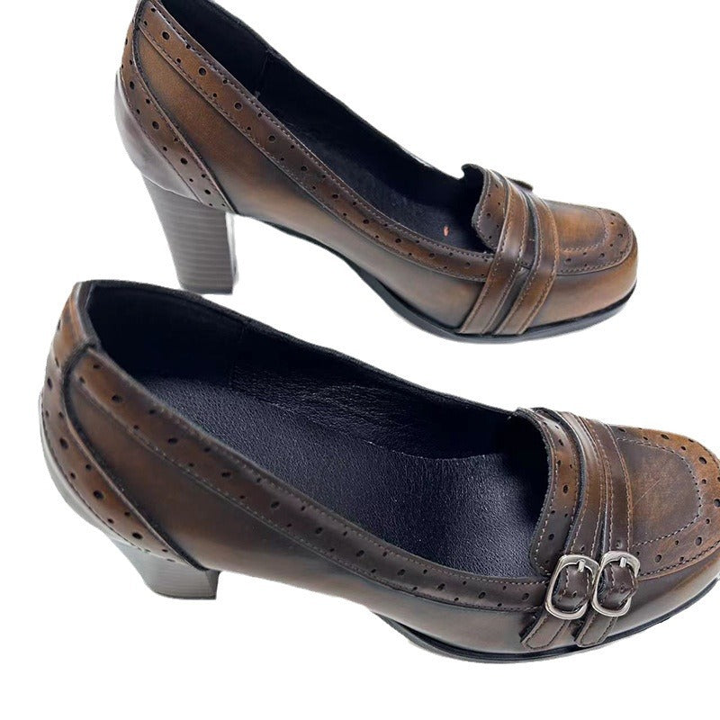 Retro Style Belt Buckle Chunky High Mary Jane Women's Casual Shoes