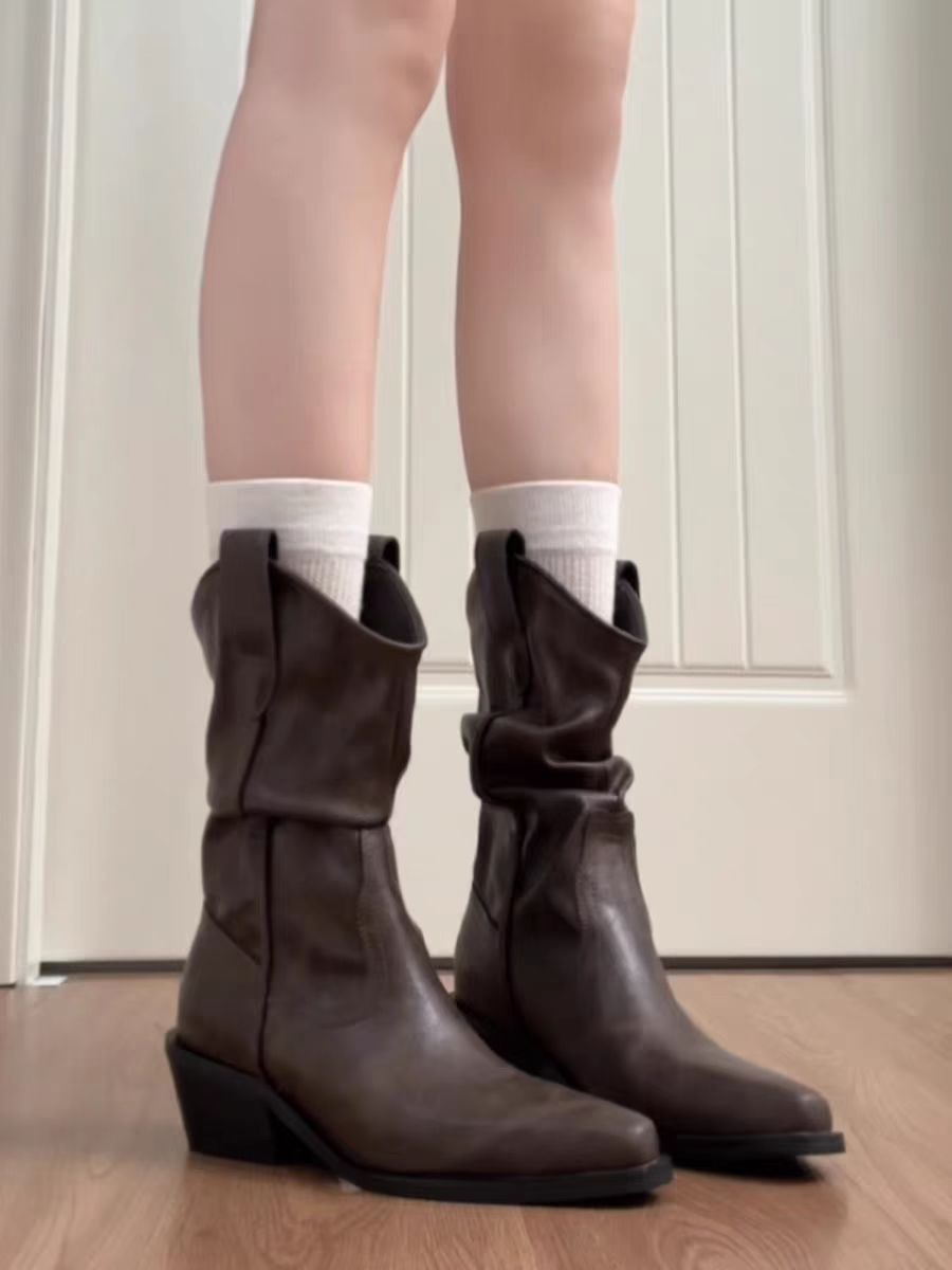 Women's Increasing Insole Slimming Chunky Ankle For Women's Leather Boots